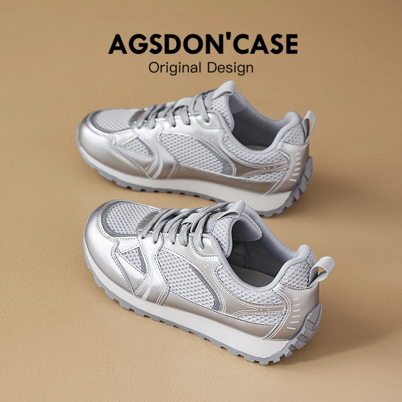 奥古狮登银色德训鞋女2025新款夏季透气网面老爹凉鞋芭蕾小白女鞋