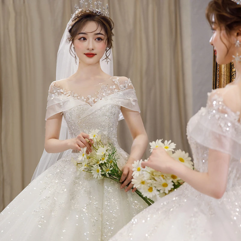 夏季主婚纱2025新款新娘结婚主纱出门礼服气质名媛公主风重工法式