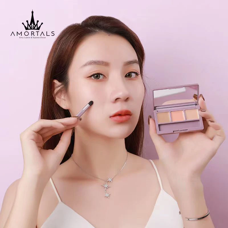 尔木萄三色遮瑕膏遮暇盘液女遮斑点痘印黑眼圈泪沟提亮不易卡粉T