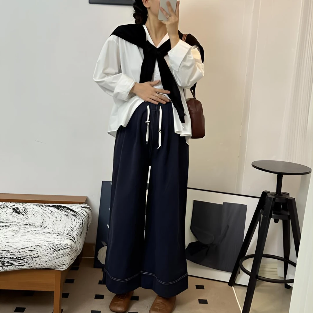 孕期裤子春季百搭简约遮肉宽松休闲裤无托腹外穿大裤脚孕妇阔腿裤