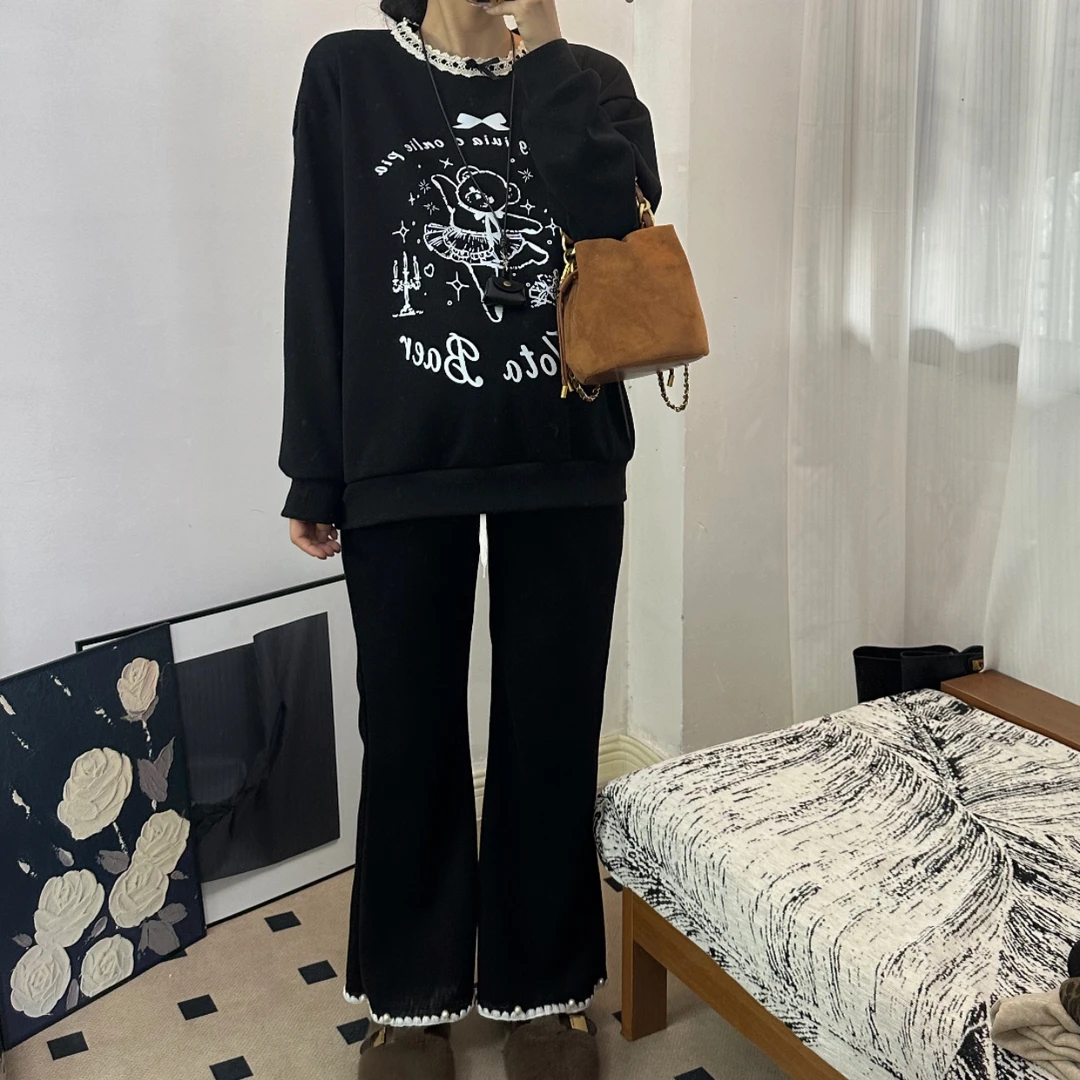 孕妇装秋冬氛围感两件套休闲时尚长袖卫衣抽绳无托腹喇叭裤套装