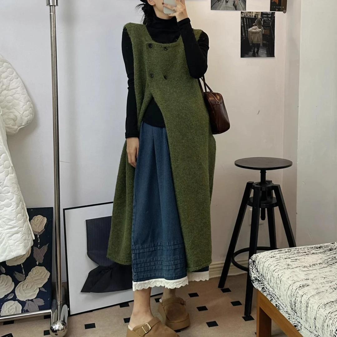 孕妇套装秋冬氛围感2024半高领毛衣中长款连衣裙百搭毛衣马甲长裙