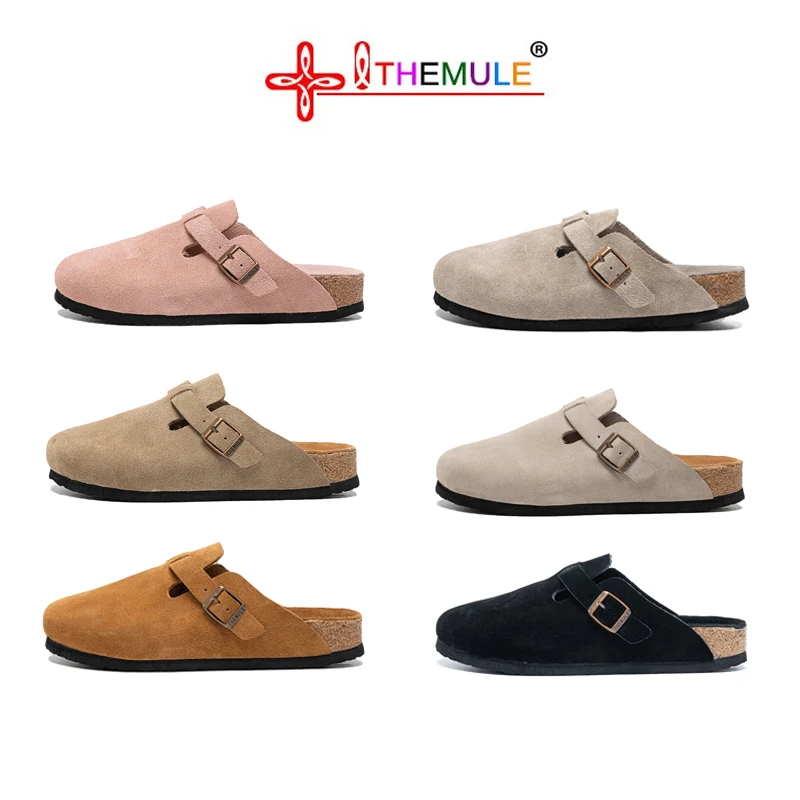 THEMULE真皮勃肯鞋包头时尚拖鞋软木真皮鞋外贸单代工品质