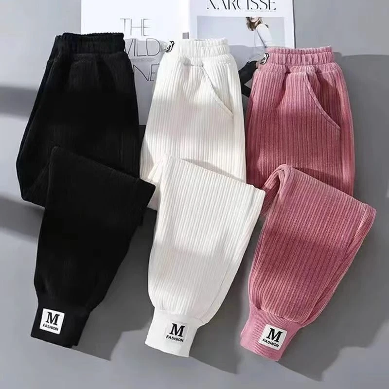 儿童裤子秋冬中大童束脚裤休闲长裤潮女童2023新款洋气加绒运动裤