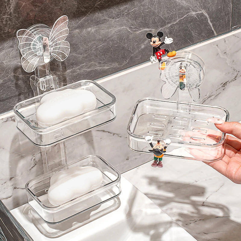 吸盘肥皂盒挂壁式沥水置物架家用免打孔海绵擦架子双层高档香皂盒