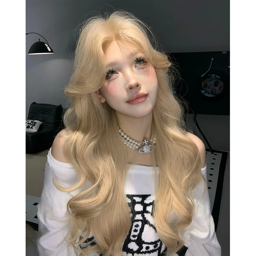 藤原墨子-【白金艾莎】网红假发全头套金发大波浪
