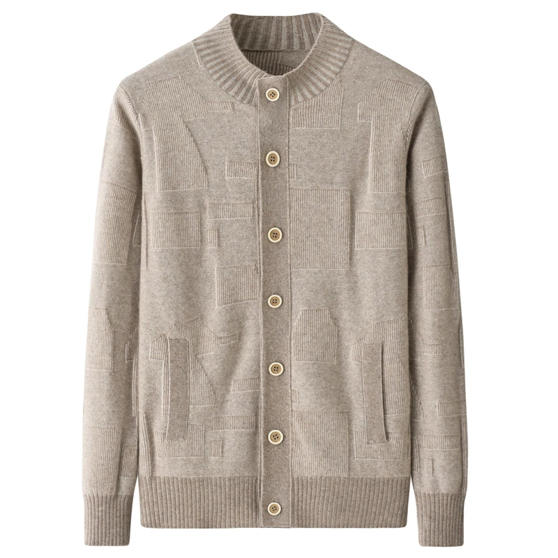 新款羊绒衫男士加厚半高领开衫鄂尔多斯市100纯山羊绒针织毛衣c