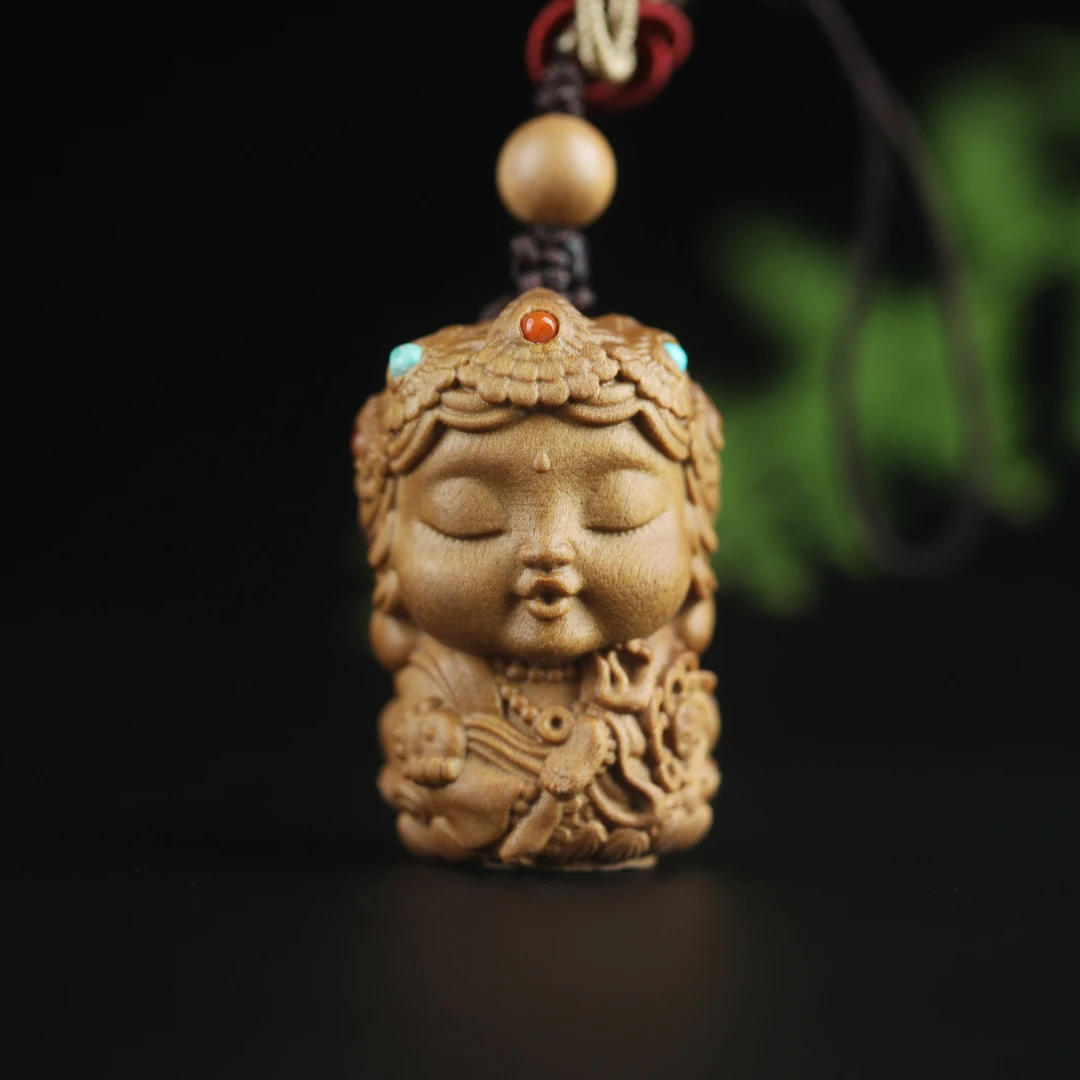 印度迈索尔老山檀香老料绿度母雕刻手机挂件【包邮送运费险】