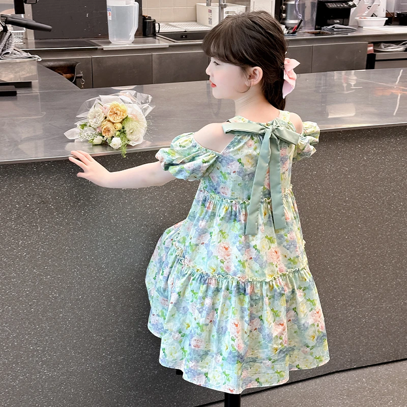 女童连衣裙夏装2025新款韩版洋气儿童公主裙夏季女孩碎花露肩裙子