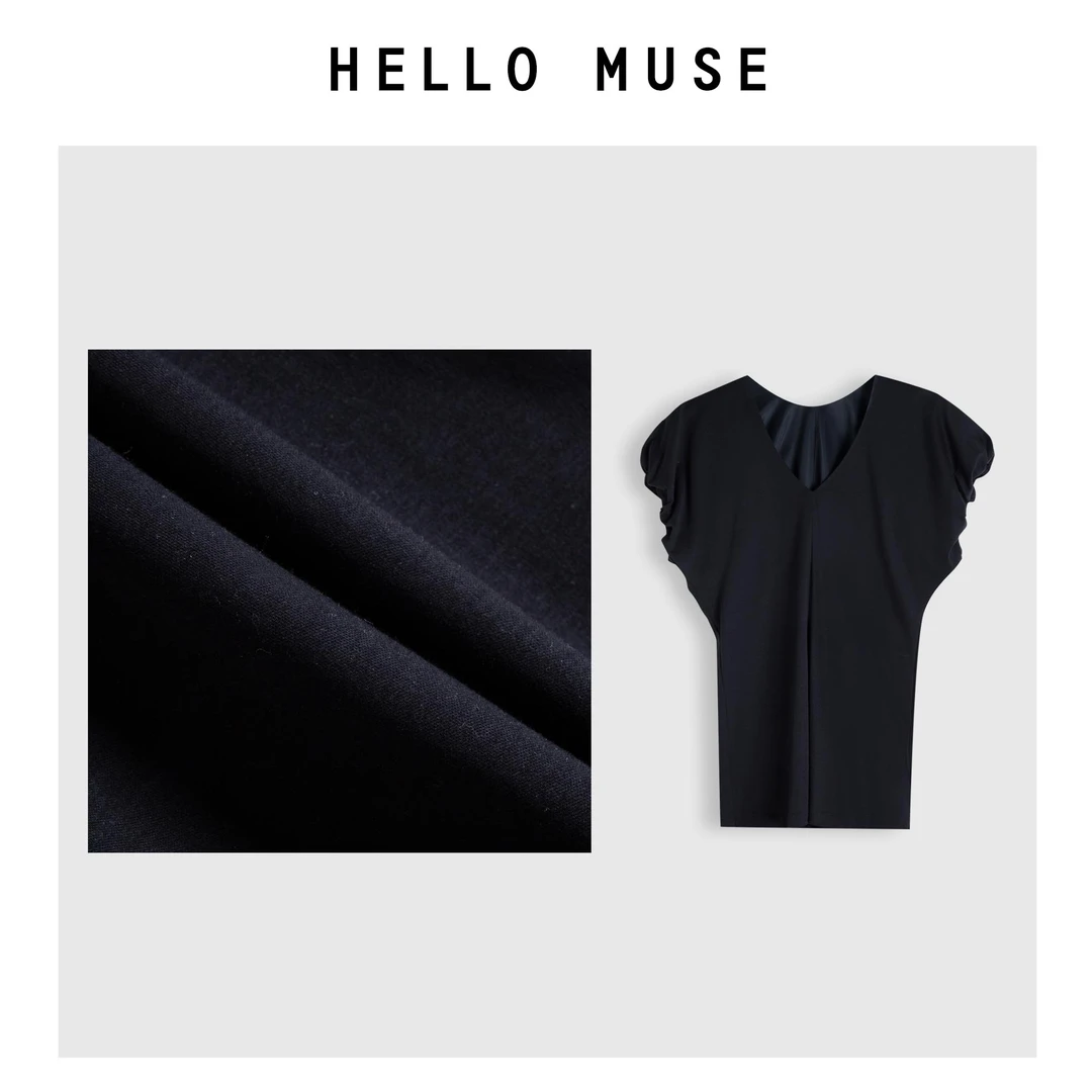 【HELLO MUSE】显瘦时尚休闲夏季春夏修身设计师百搭女士V领T恤