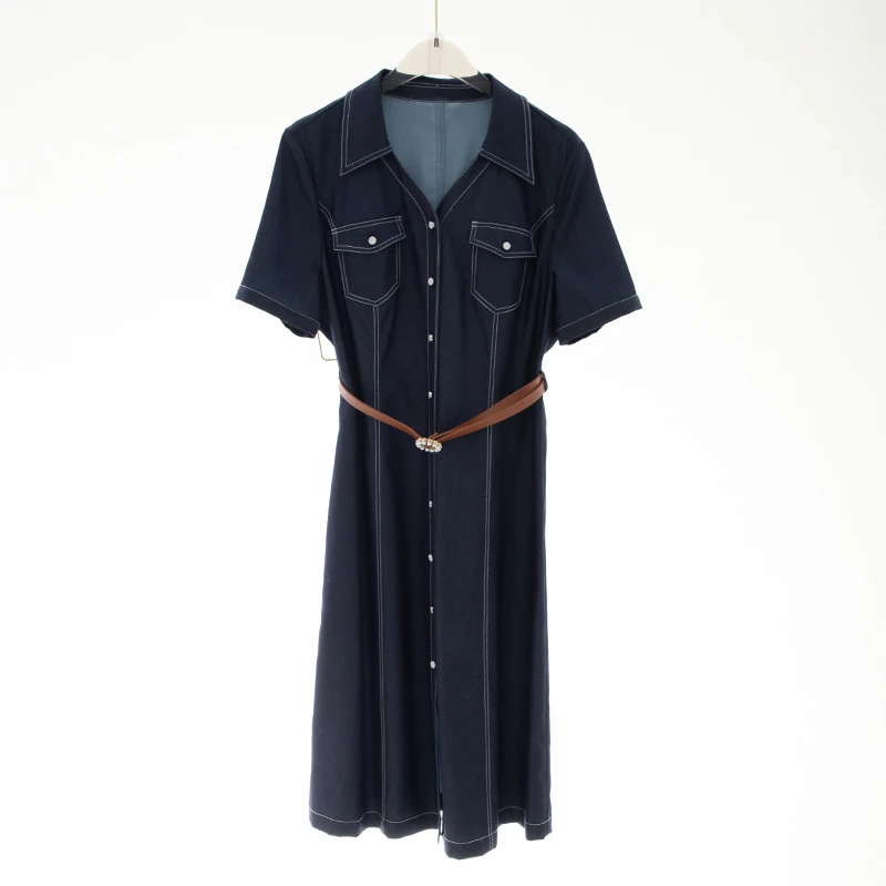 【深圳风生原创女装】2023新款明线牛仔连衣裙