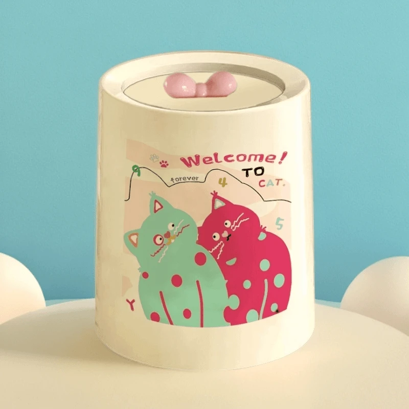 多巴胺波点猫垃圾桶高颜值家用2024新款客厅厨房卫生间双层卧室