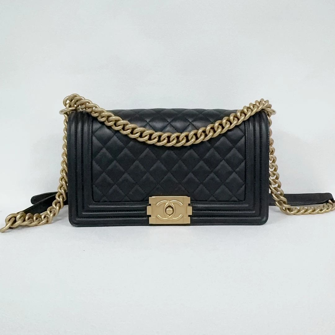 99新 Chanel/香奈儿 黑金牛leboy中号链条包7882