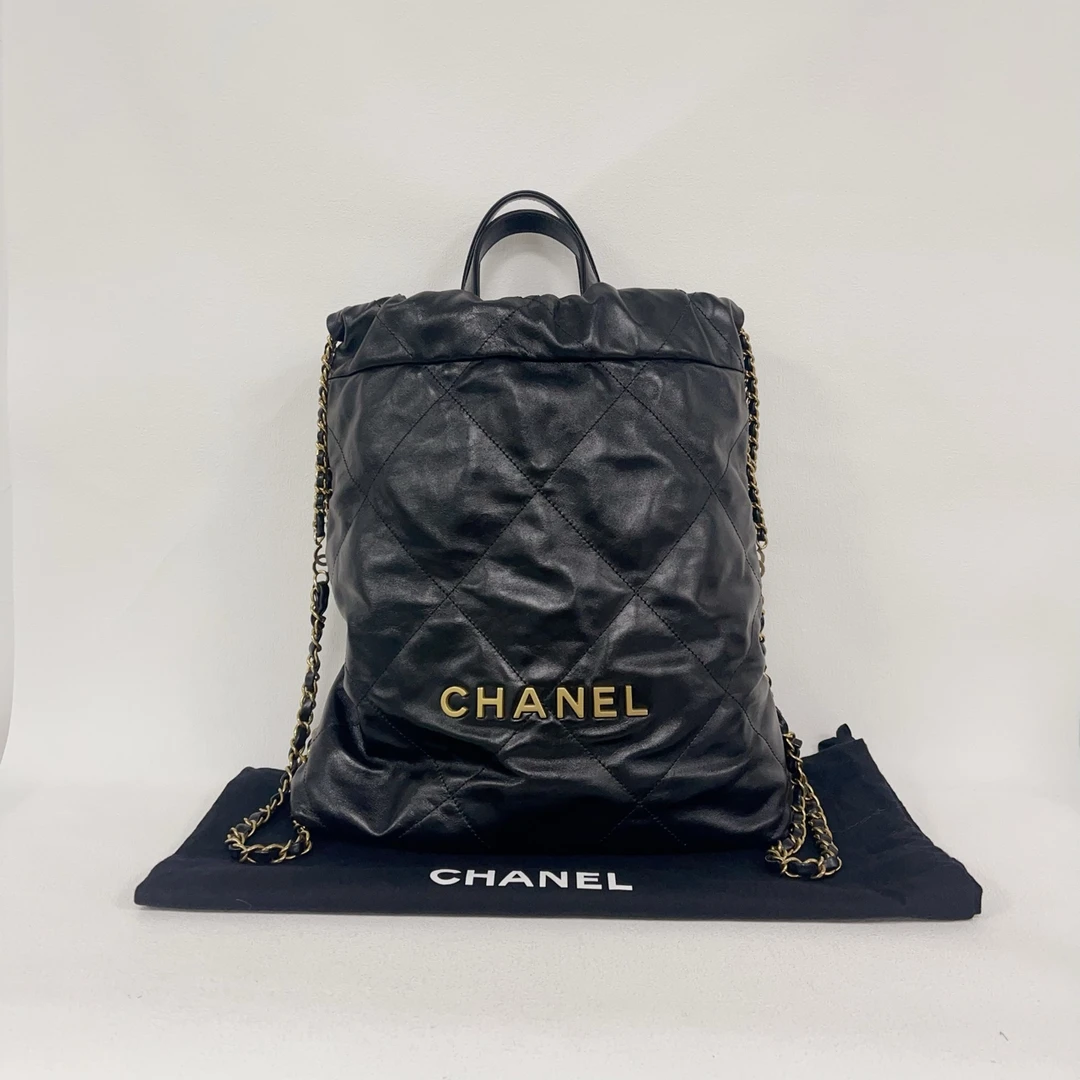 99新 Chanel/香奈儿 22bag黑金芯片款链条包包 CE3J