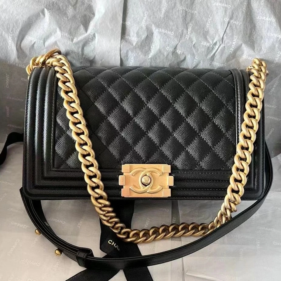 99新 Chanel/香奈儿 黑金leboy鱼子酱中号链条包8514 3591