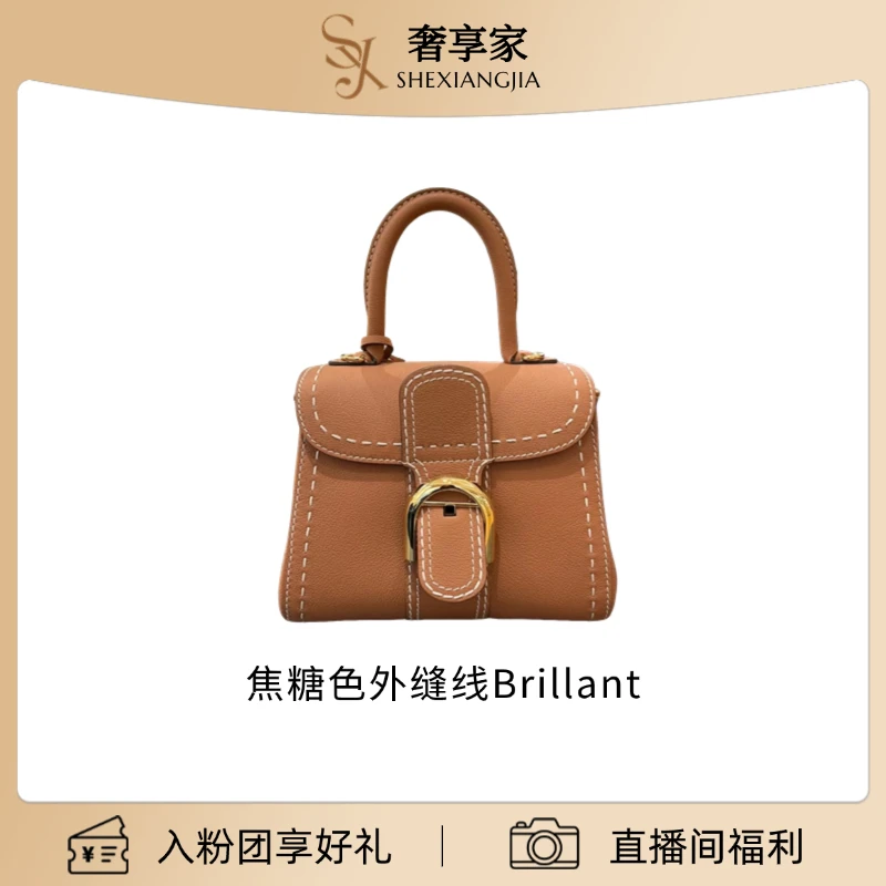99新 Delvaux/德尔沃 焦糖色外缝线Brillant斜挎包（8235）