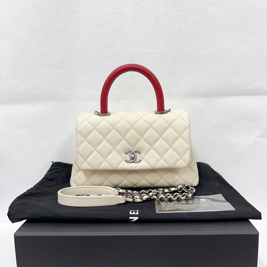 99新 Chanel/香奈儿 coco handle白小号xiyi手柄包4970 5710