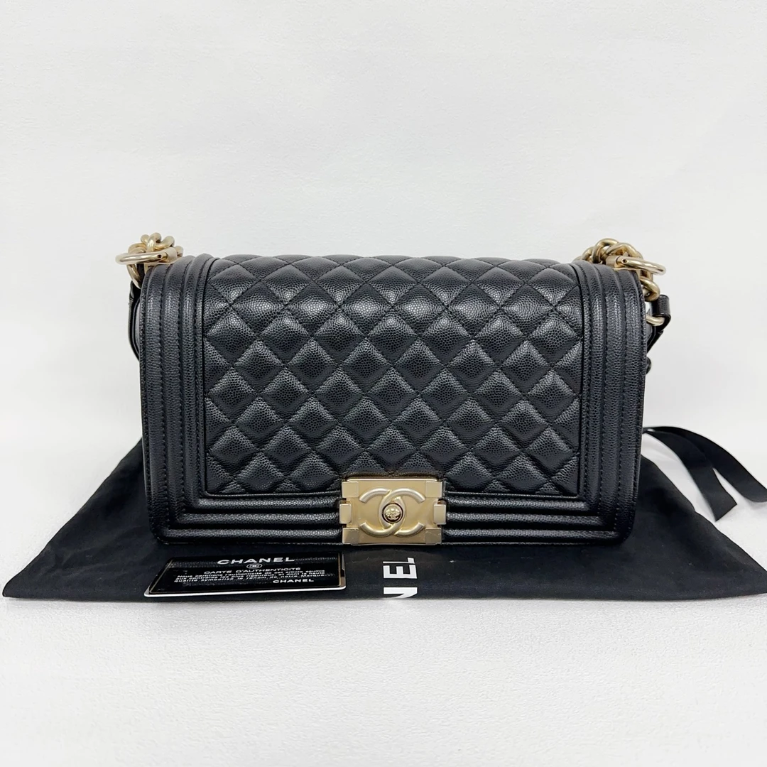 99新 Chanel/香奈儿 黑金leboy荔枝纹牛中号链条包1750