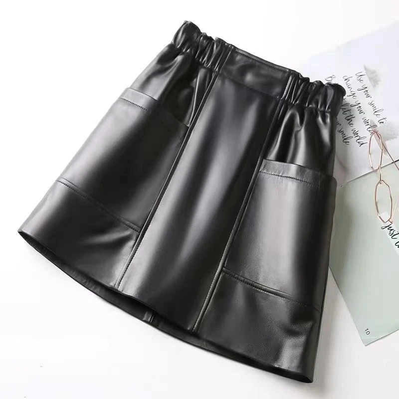 绵羊皮真皮欧货时尚大气爆款包臀裙百搭黑色休闲半身裙