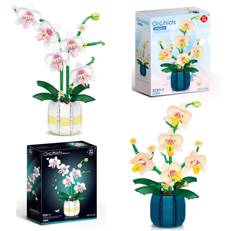唯乐创想2138积木花盆栽摆件积木迷你小颗粒拼装积木永生花玩具