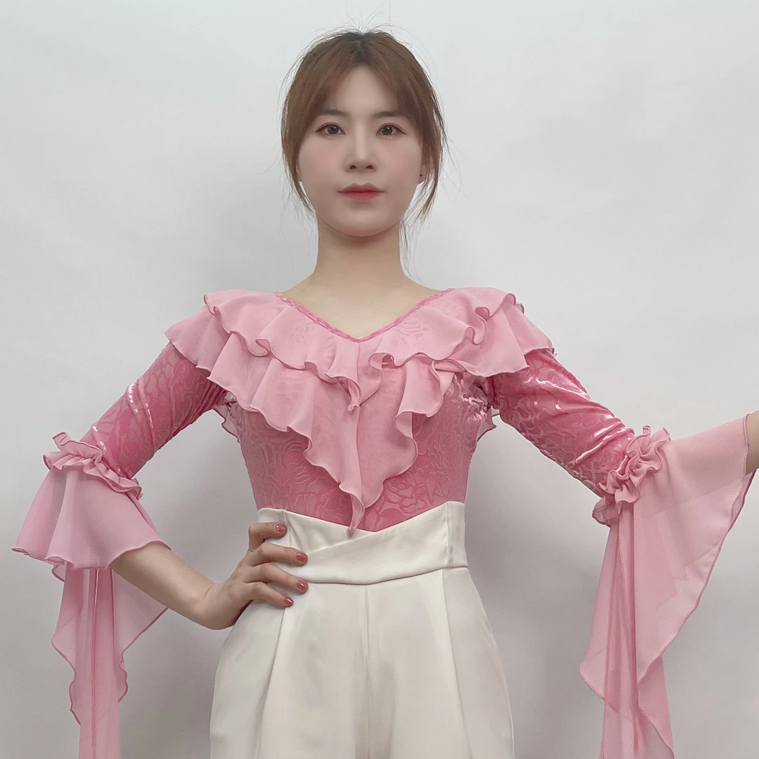 锦郅夏季新款原创C40烧花飘袖时尚摩登国标广场交谊高端舞服上衣