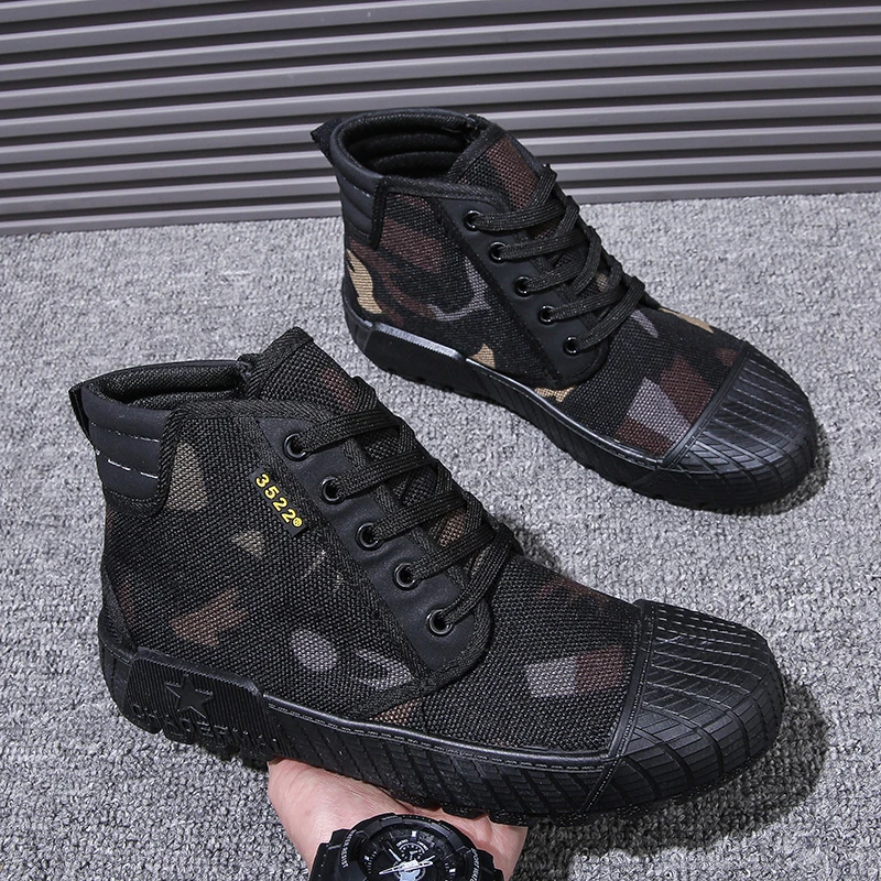 新款高帮解放鞋帆布面料塑胶大底防滑耐磨工地鞋防尘透气工作鞋
