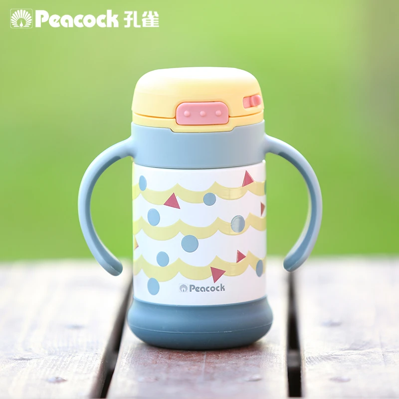 日本孔雀儿童保温杯婴幼儿幼儿园上学专用不锈钢水杯女杯子男水壶