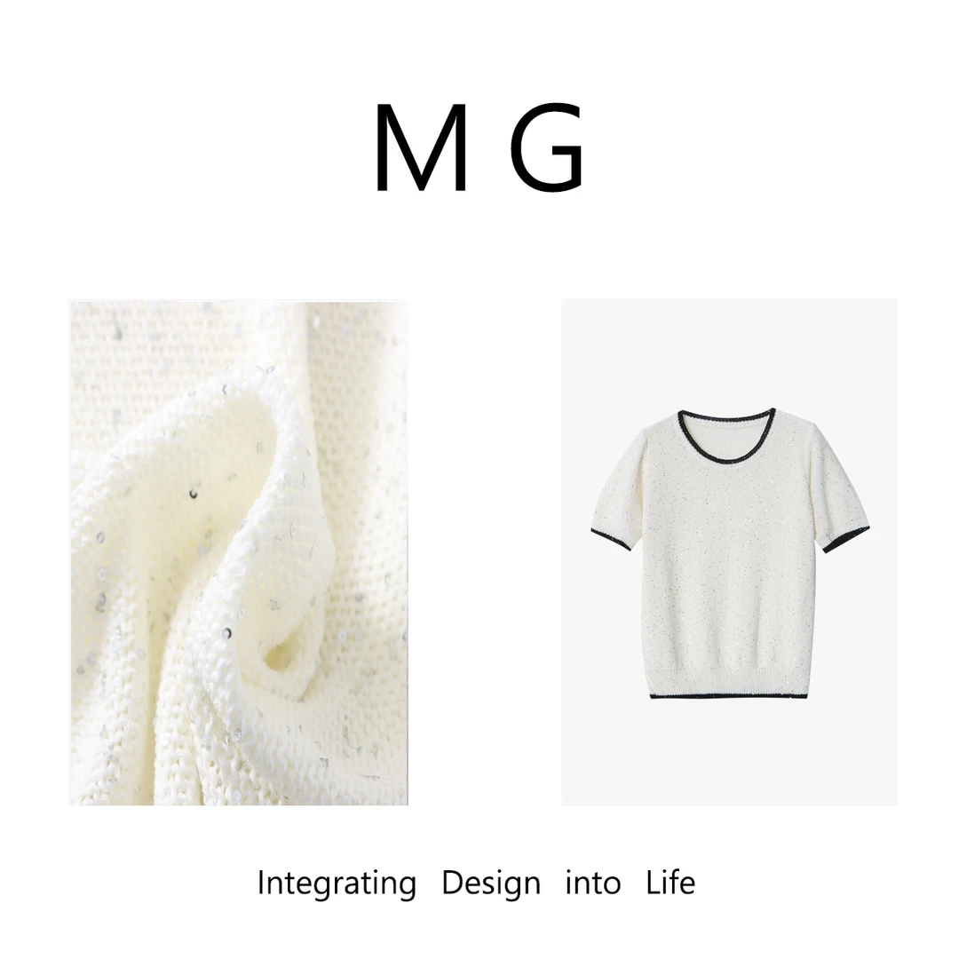 木岸【白月光短袖】MUAN定制闪耀系列纱线圆领针织上衣女ZZ-2411