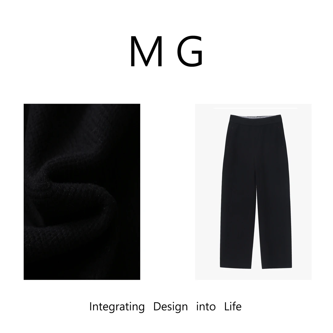 【MG】弹簧裤 muan新款品牌设计呢料奥利绒AB腰阔腿裤女YJ-23209