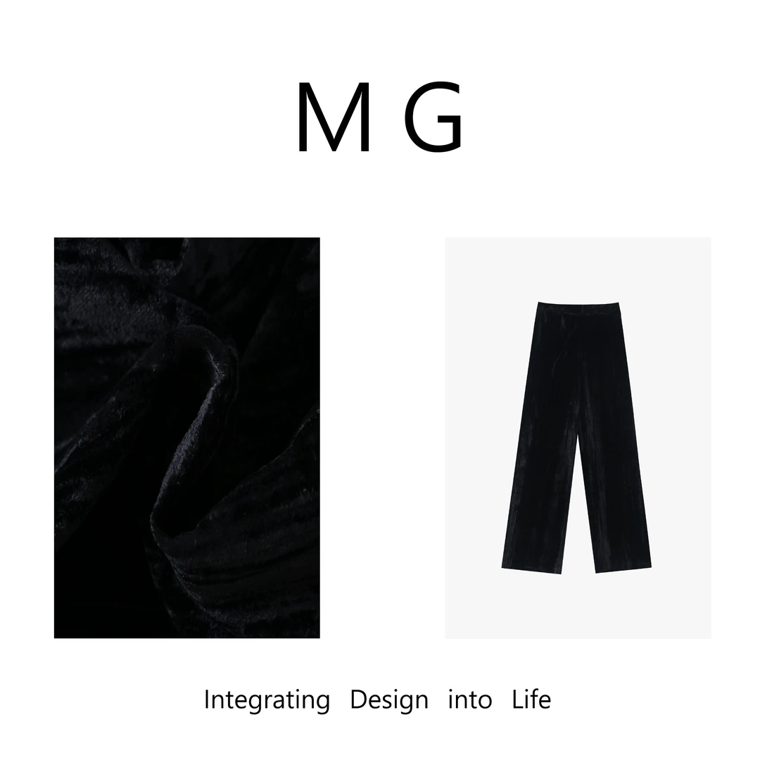 木岸 【黑色丝绒裤】MUAN定制经典百搭丝绒裤长裤女HH-1565