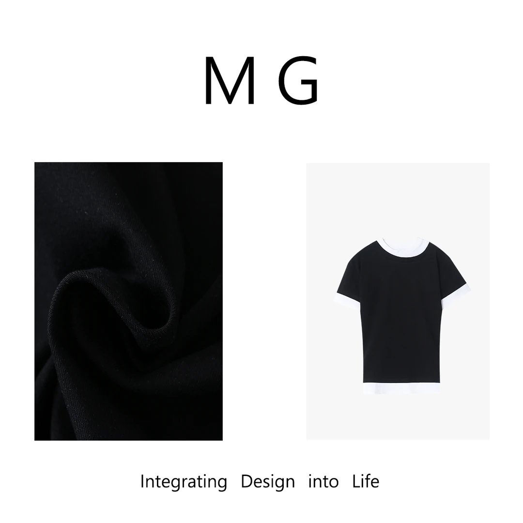 木岸【好莱坞T】“好莱坞系列”定制宽松高级拼接圆领上衣女AL-3349