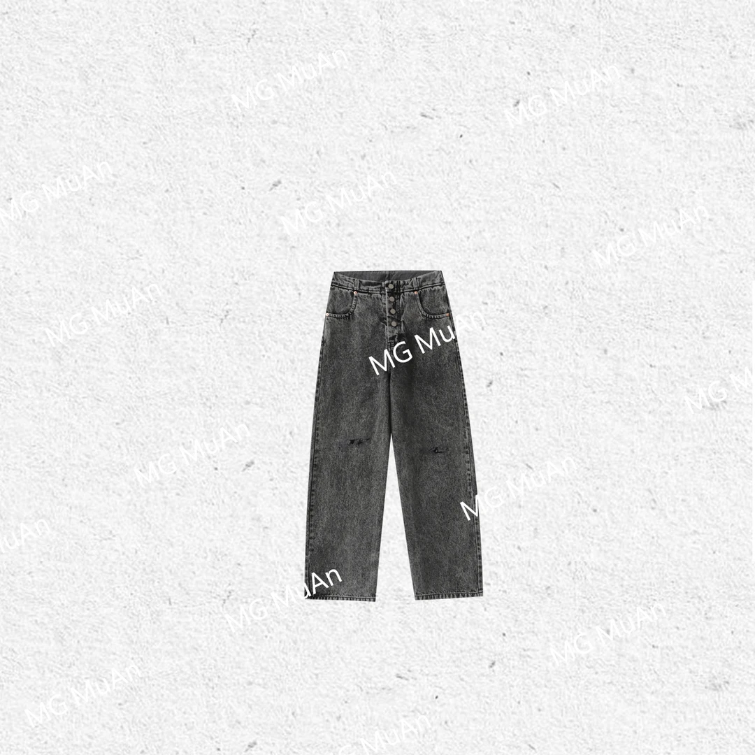 木岸【美式小排扣】MUAN定制高腰排扣牛仔裤长裤女HH-5887