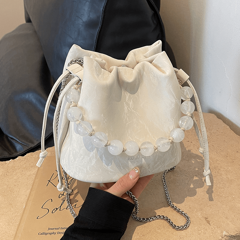 小众洋气珍珠手提水桶包包女2024新款夏天时尚链条单肩斜挎包小包