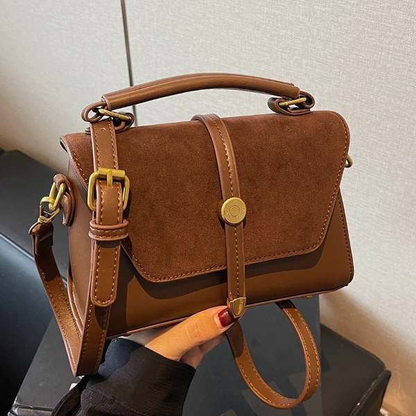 简约磨砂小包包女2024秋冬新款手提小方包高级质感复古百搭斜挎包