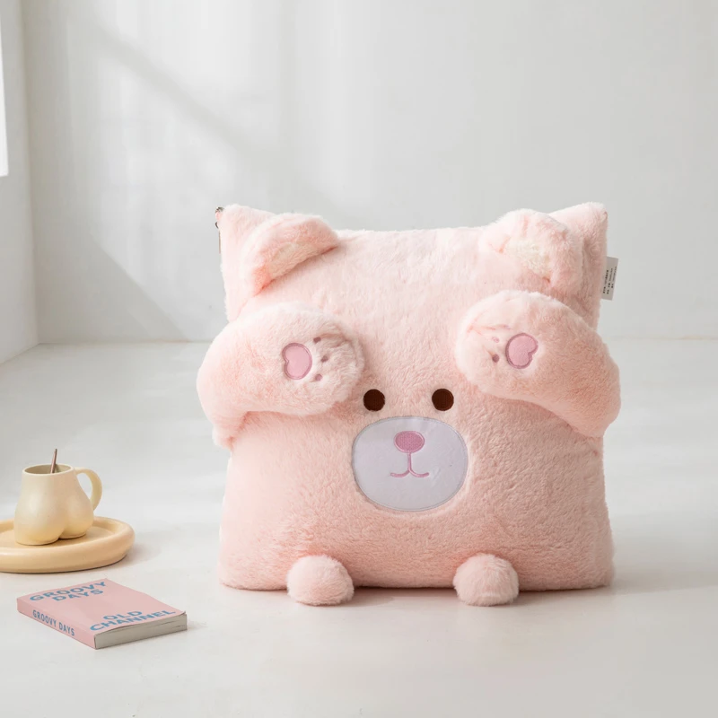 兔兔绒办公室午睡抱枕毯子二合一车载卡通空调靠枕头折叠被子两用