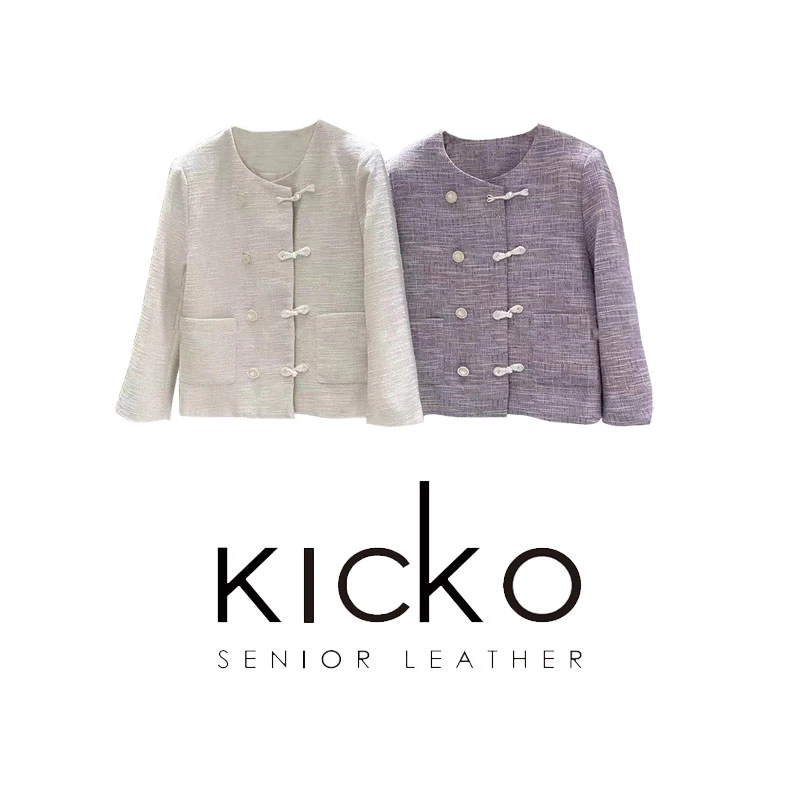 KICKO 秋季新款复古盘扣圆领九分袖温柔风时尚短外套22AWdw031