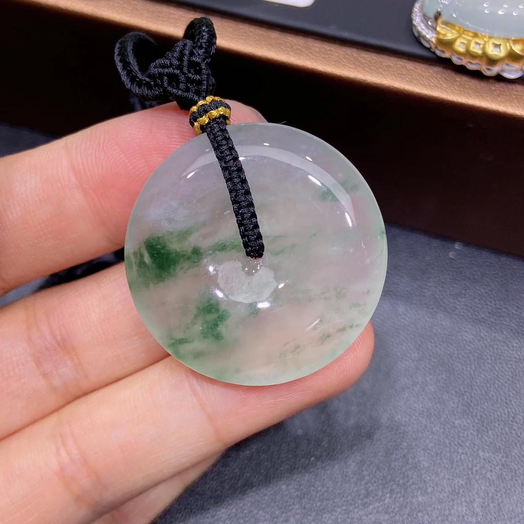 缅甸天然A货翡翠，正冰种飘意境花平安扣吊坠，冰透时尚，精美百搭R