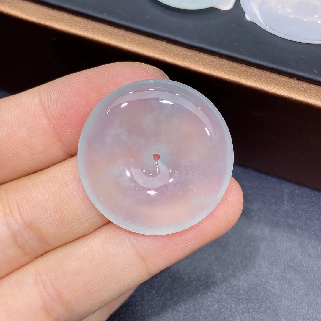 缅甸天然A货翡翠，高冰种白冰平安扣吊坠，精美冰透款L