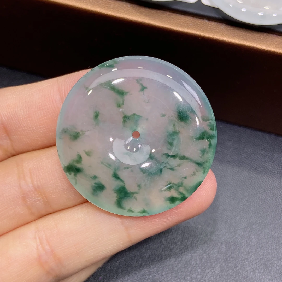 缅甸天然A货翡翠正冰种飘花大尺寸厚庄平安扣吊坠大气男款百搭L