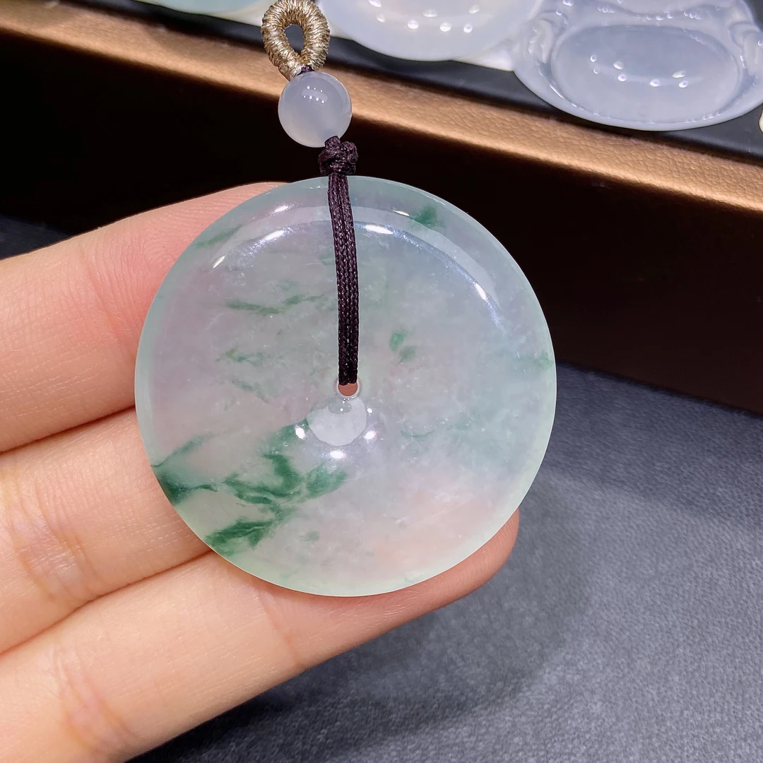 缅甸天然A货翡翠，冰种飘意境花大平安扣吊坠，时尚百搭款Y