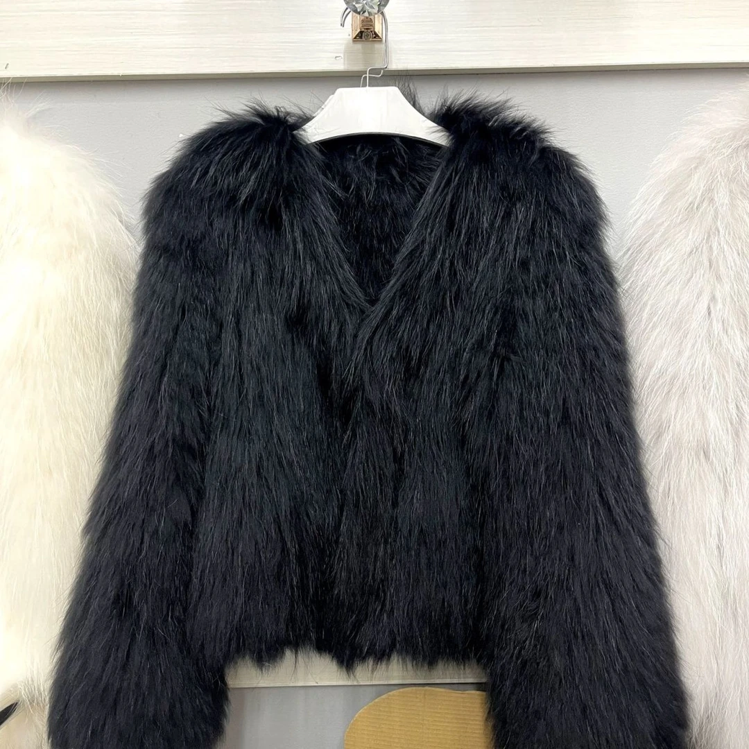 冬季貉子毛双面编织外套时尚气质设计师重工女士上衣