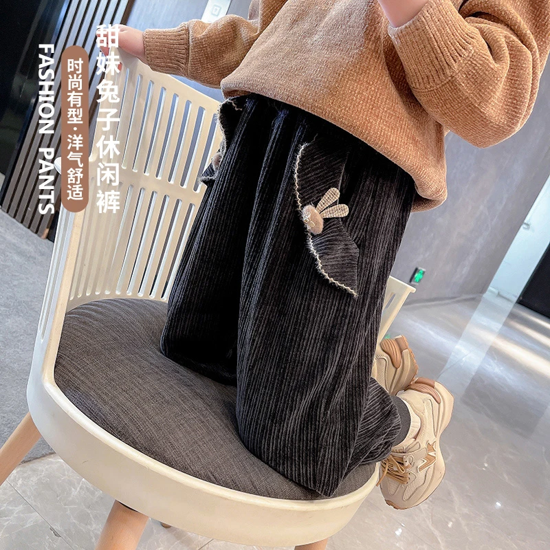 女童秋装裤子女宝宝雪尼尔秋冬加绒长裤小女孩运动甜美可爱束脚裤