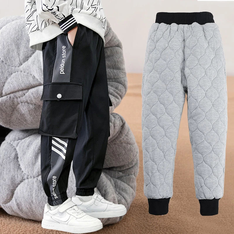 男童棉裤加绒加厚裤子冬季外穿儿童三层夹棉工装大童一条过冬保暖