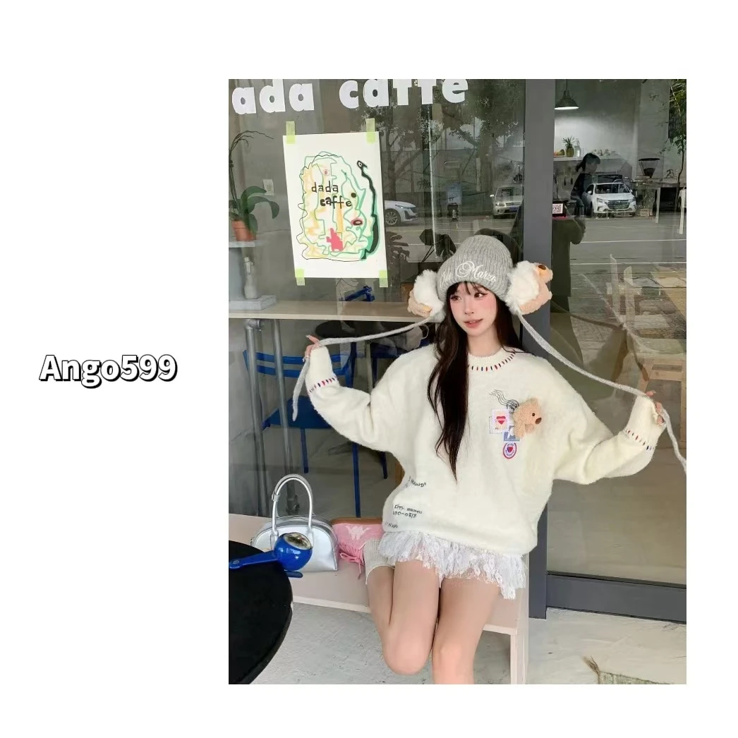 情书毛衣 *节日胶囊系列刺绣邮票慵懒风圆领毛衣