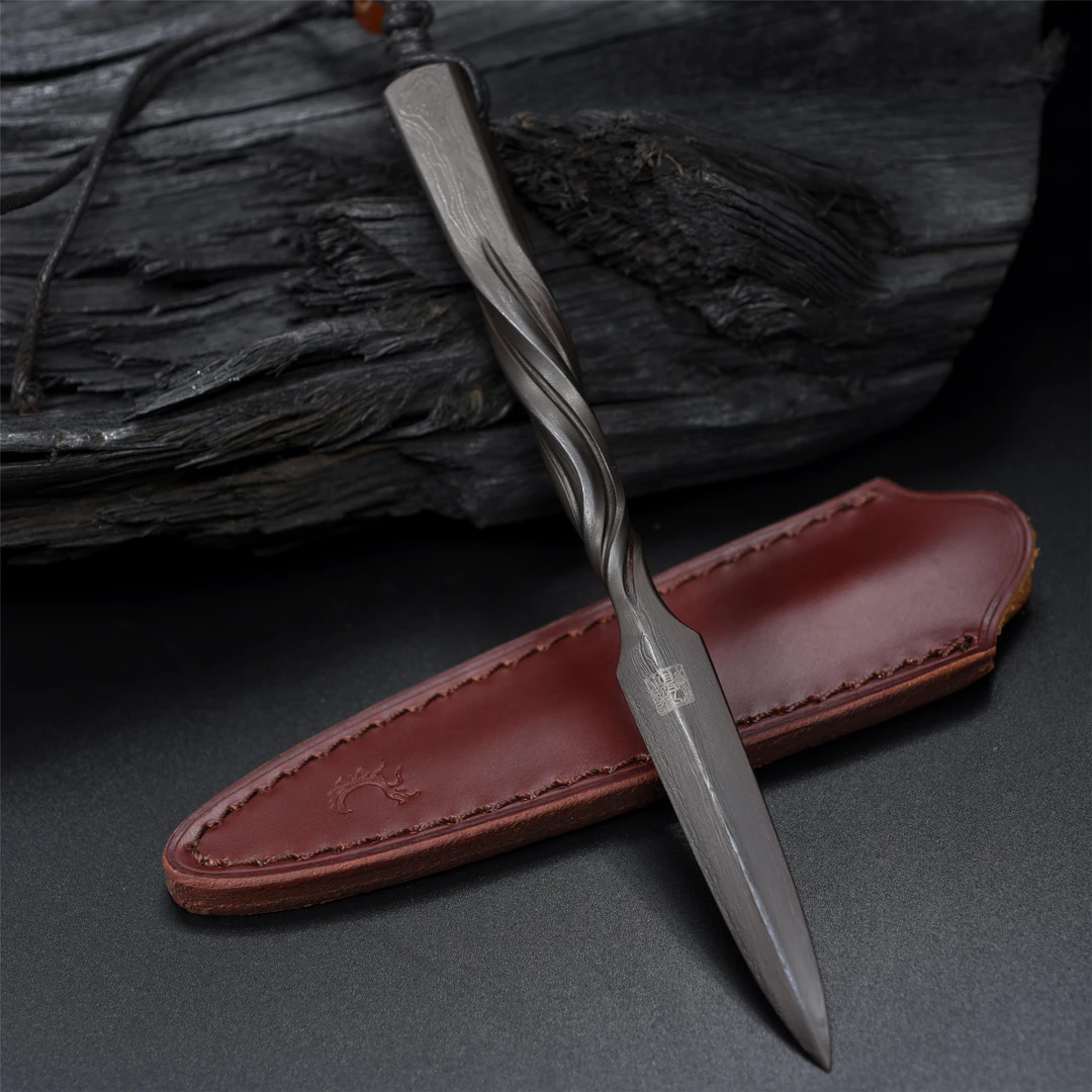 059《扶摇》一体百炼花纹钢茶刀.江龙制（未开刃）