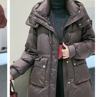 冬季新款简约时尚洋气显瘦中长款棉服