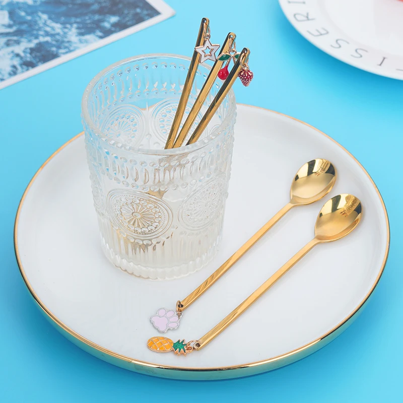 【发二支】不锈钢精美咖啡勺长柄小勺家用可爱创意搅拌勺甜品勺吊坠