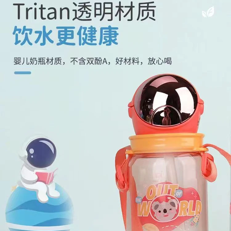 太空漫步儿童杯直饮可爱小学生幼儿园透明男女孩便携奶瓶直饮杯