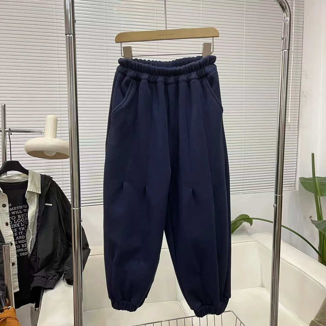 秋冬新款韩版藏青时尚儿童加绒休闲裤百搭中童宽松裤子加绒卫裤05