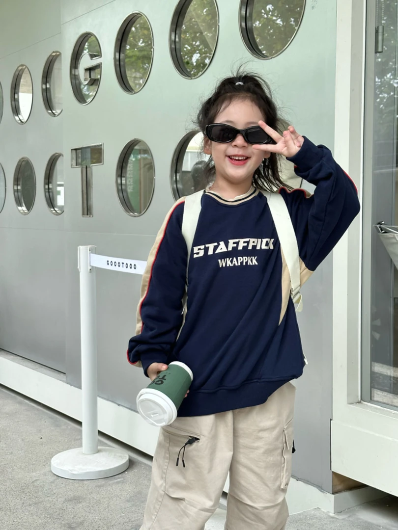 w31秋季时尚新款撞色字母宽松百搭洋气长袖卫衣ins春秋